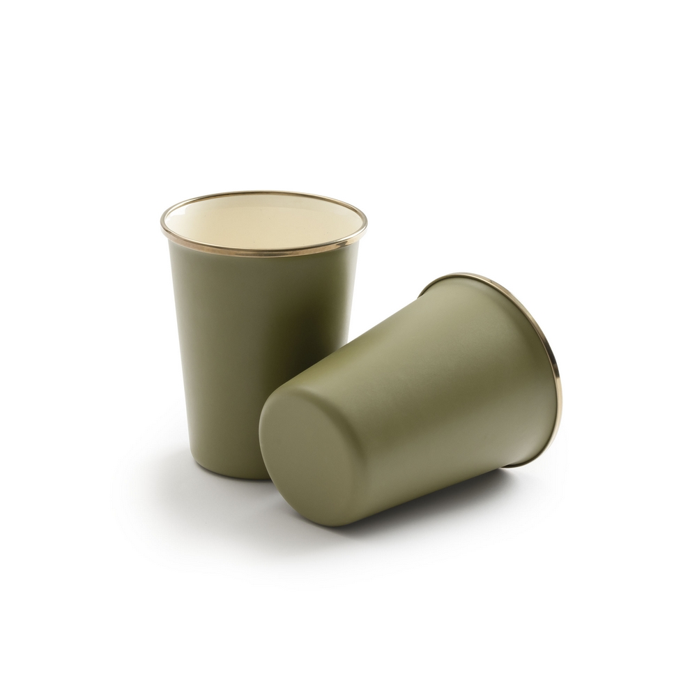 Gobelet en émail bicolore, Tall Cup, set de 2, Olive, Barebones